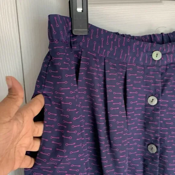 Xhilaration Skirt Large Blue With Purple Skeleton Keys button front belt loops - Picture 4 of 14